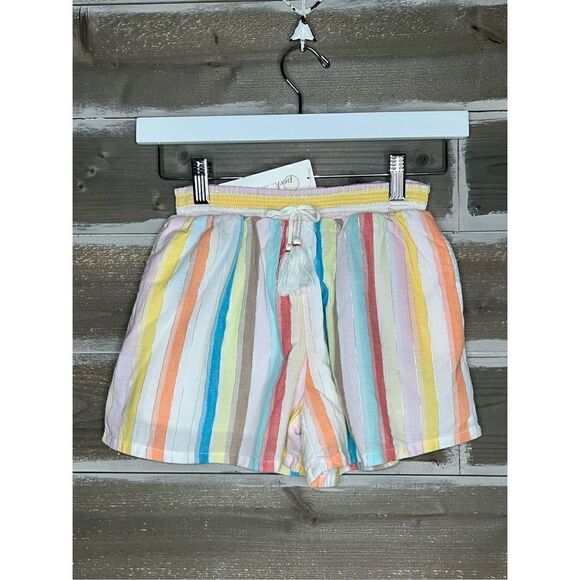 Peek NWT Rainbow Stripe Sparkle Tassle Pockets Girls Shorts Sz 12 - Picture 1 of 6